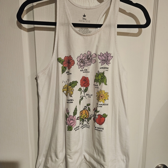 Disney Tops - Disney Princess Floral Graphic White Racerback Flowy Tank Top Size Large